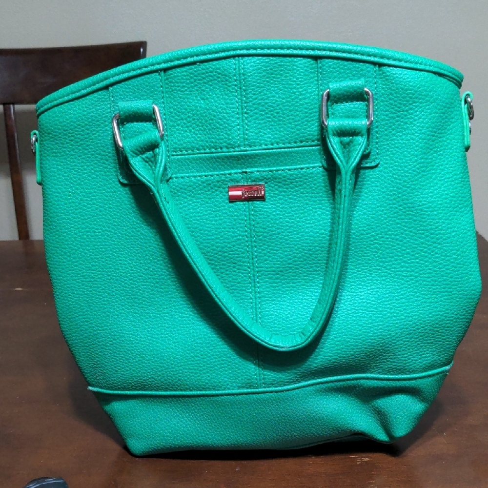 Green Tote Bag with Textured Leather and Structured Shape